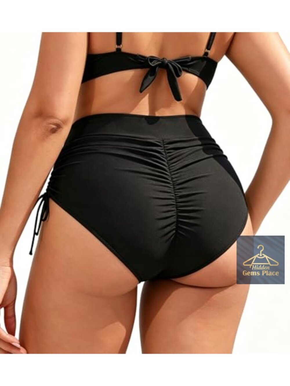 High Waisted Ruched Swim Bottoms Drawstring Tummy Control Plus Size Bikini